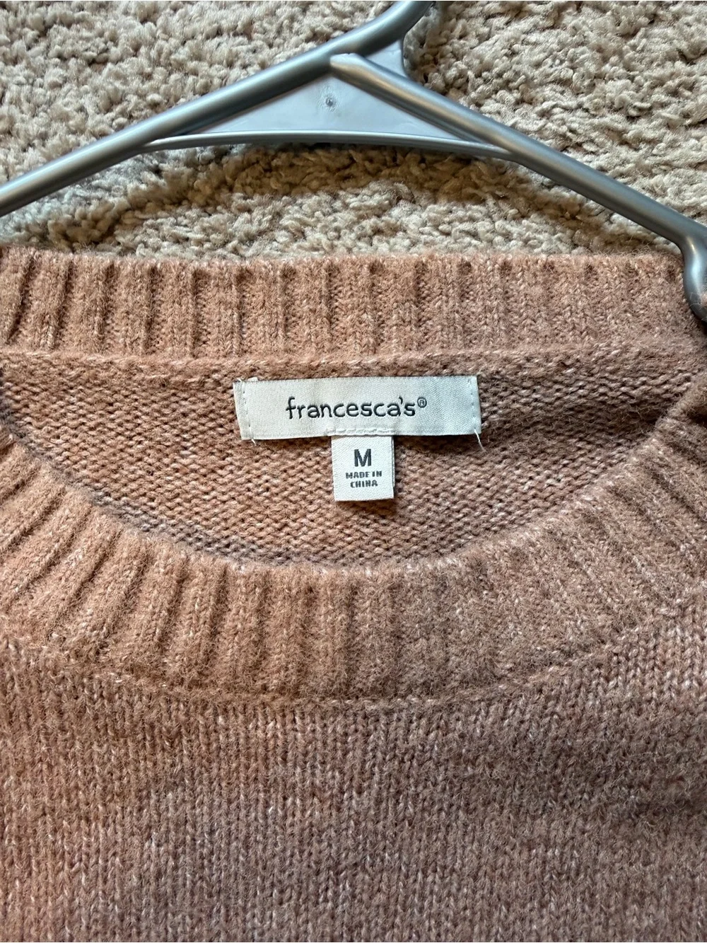 Francesca's Collections Tan Floral-Embroidered Crewneck Sweater
